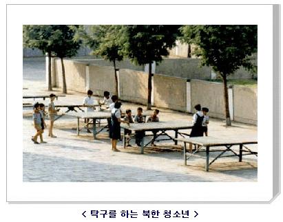 탁구를 하는 북한 청소년
