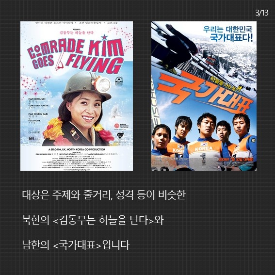 북한의 김동무는 하늘을 난다 영화와 남한의 국가대표 영화의 비교3