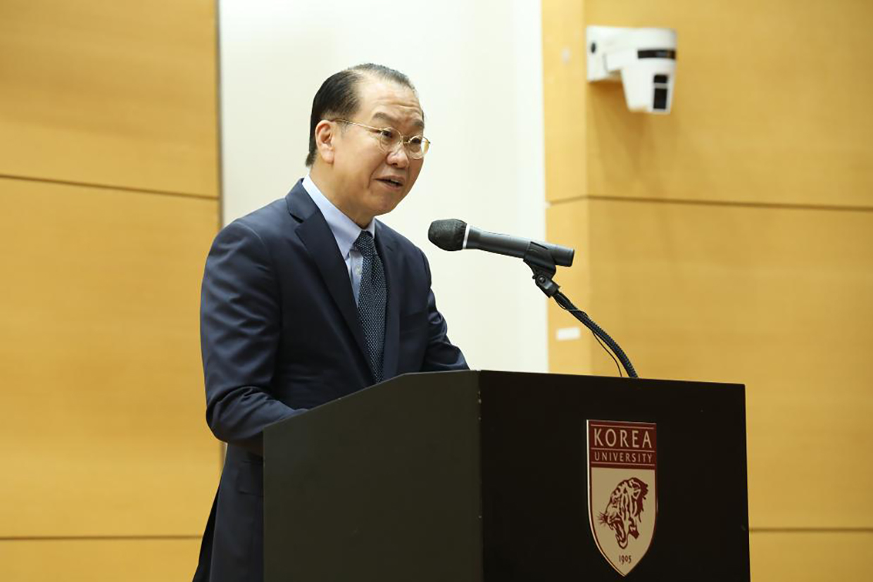 Unification Minister Kwon Youngse attends a symposium to celebrate the founding of Korea University’s Institute for National Unification and Convergence